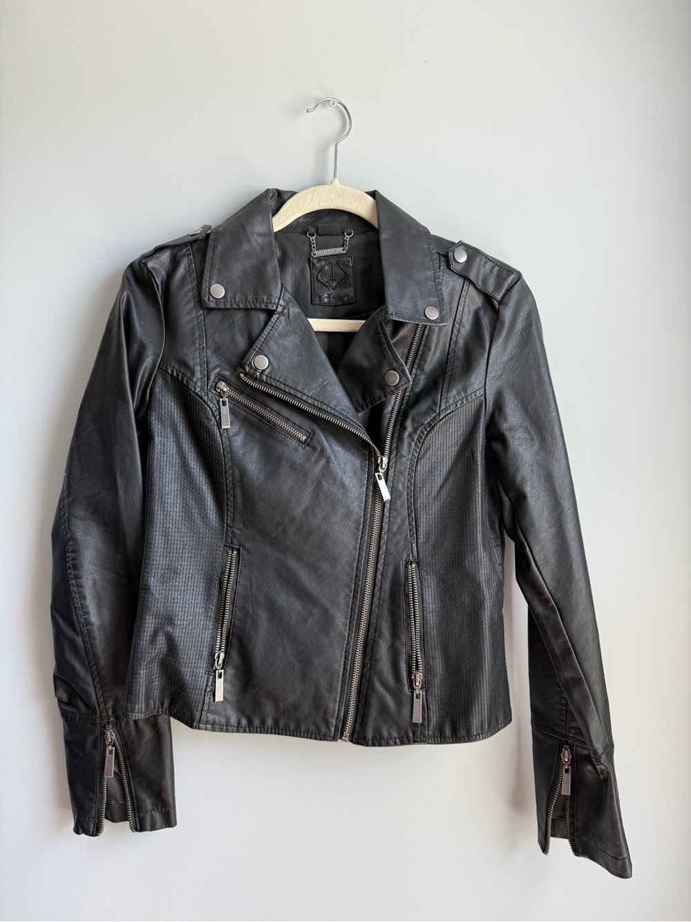 Black Faux Leather Moto Jacket - Women's
